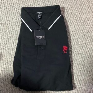 Forever 21 Black Polo with Red Rose Detail